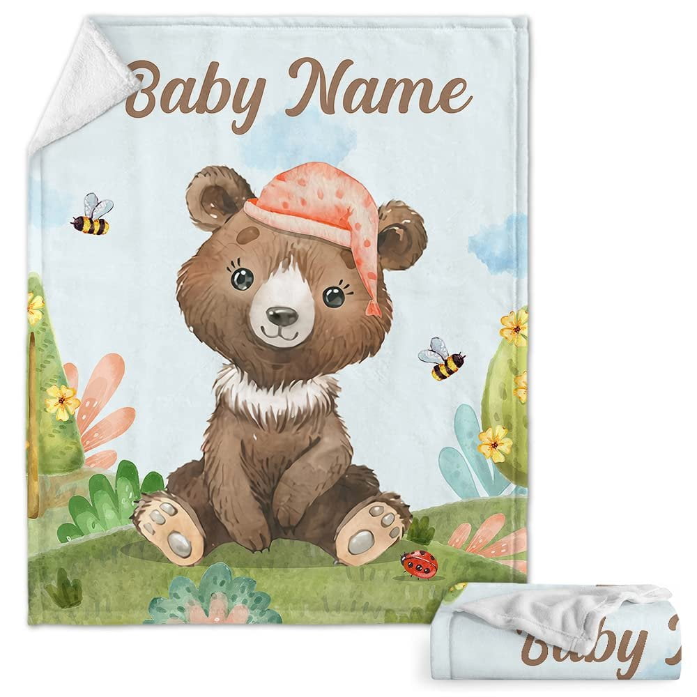 Personalized Baby Blanket Cute Brown Bear WoodlAnd Animal