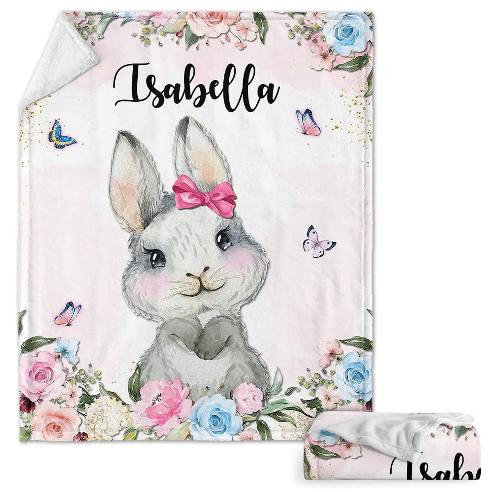 Personalized Baby Blanket Cute Bunny Butterfly