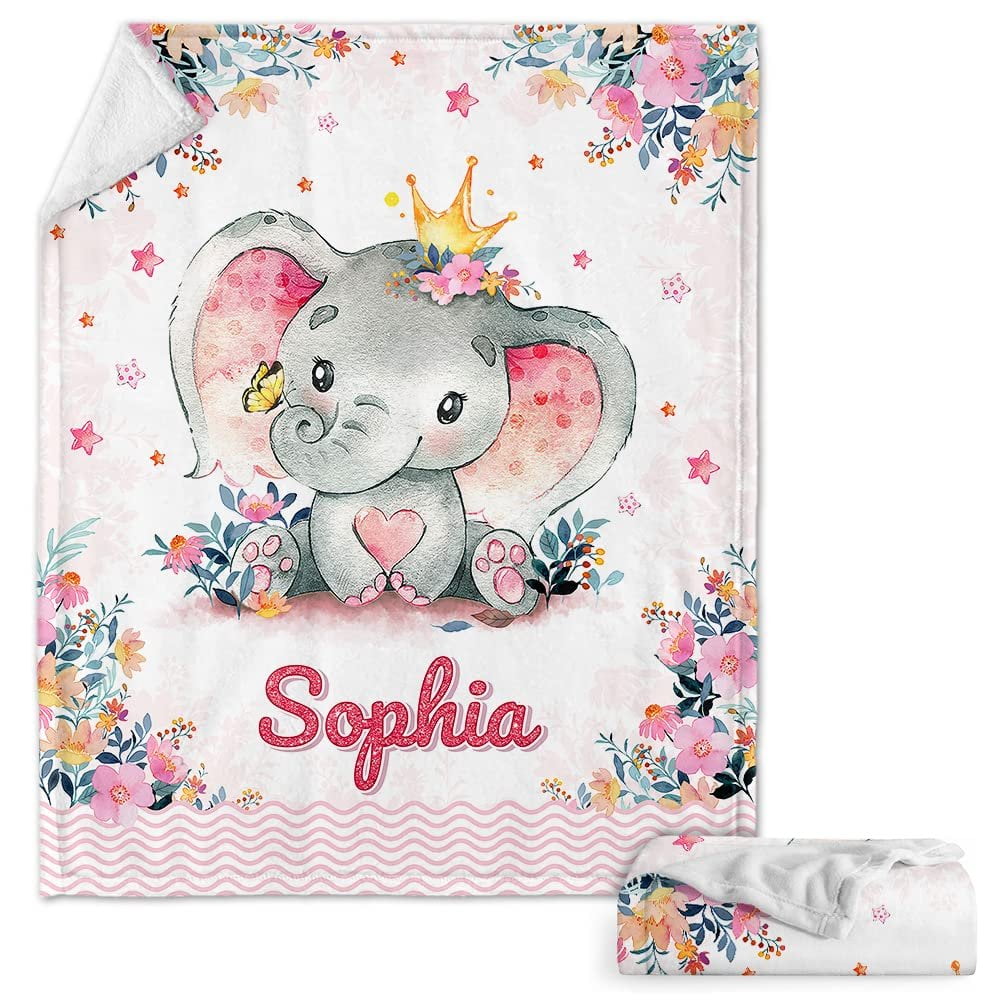 Personalized Baby Blanket Cute Elephant For Girl Nursery