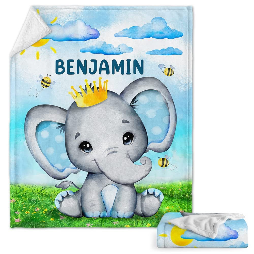 Personalized Lovely Baby Blanket Elephant Flowers