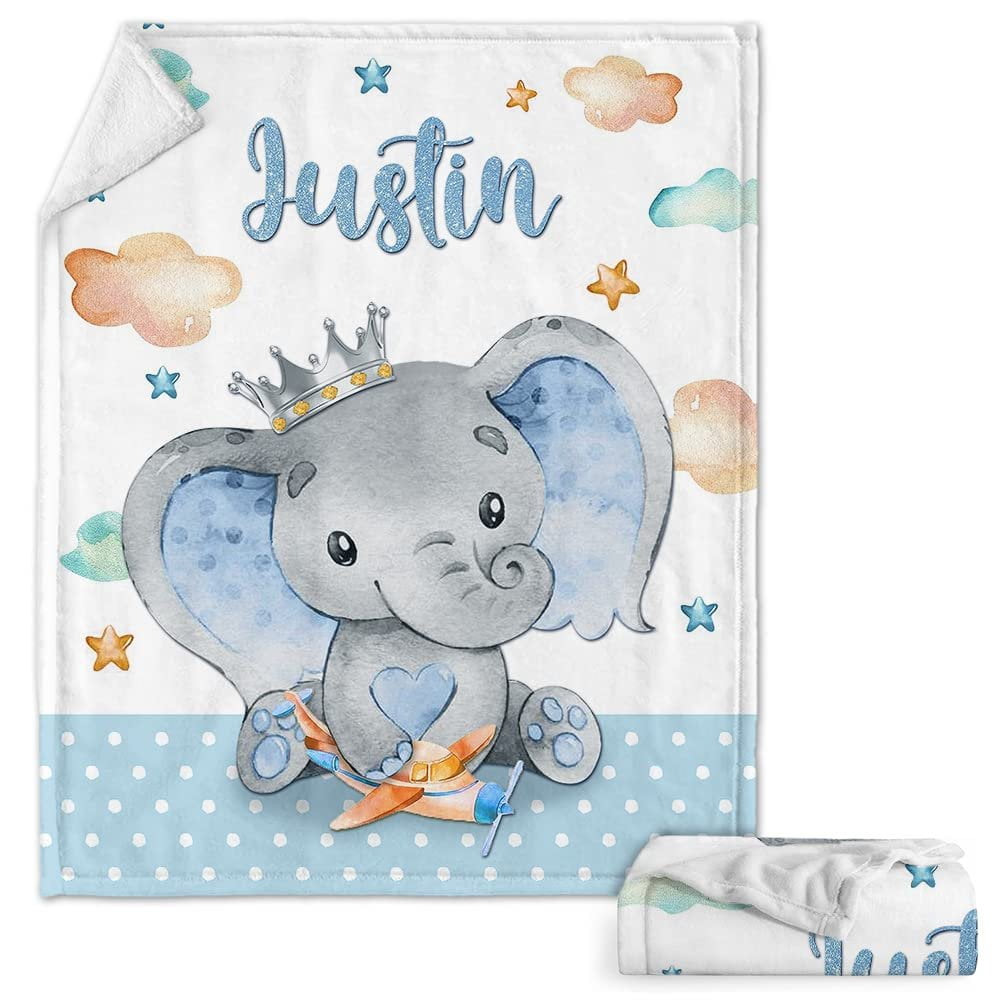 Personalized Baby Blanket Lovely Elephant Safari Animal
