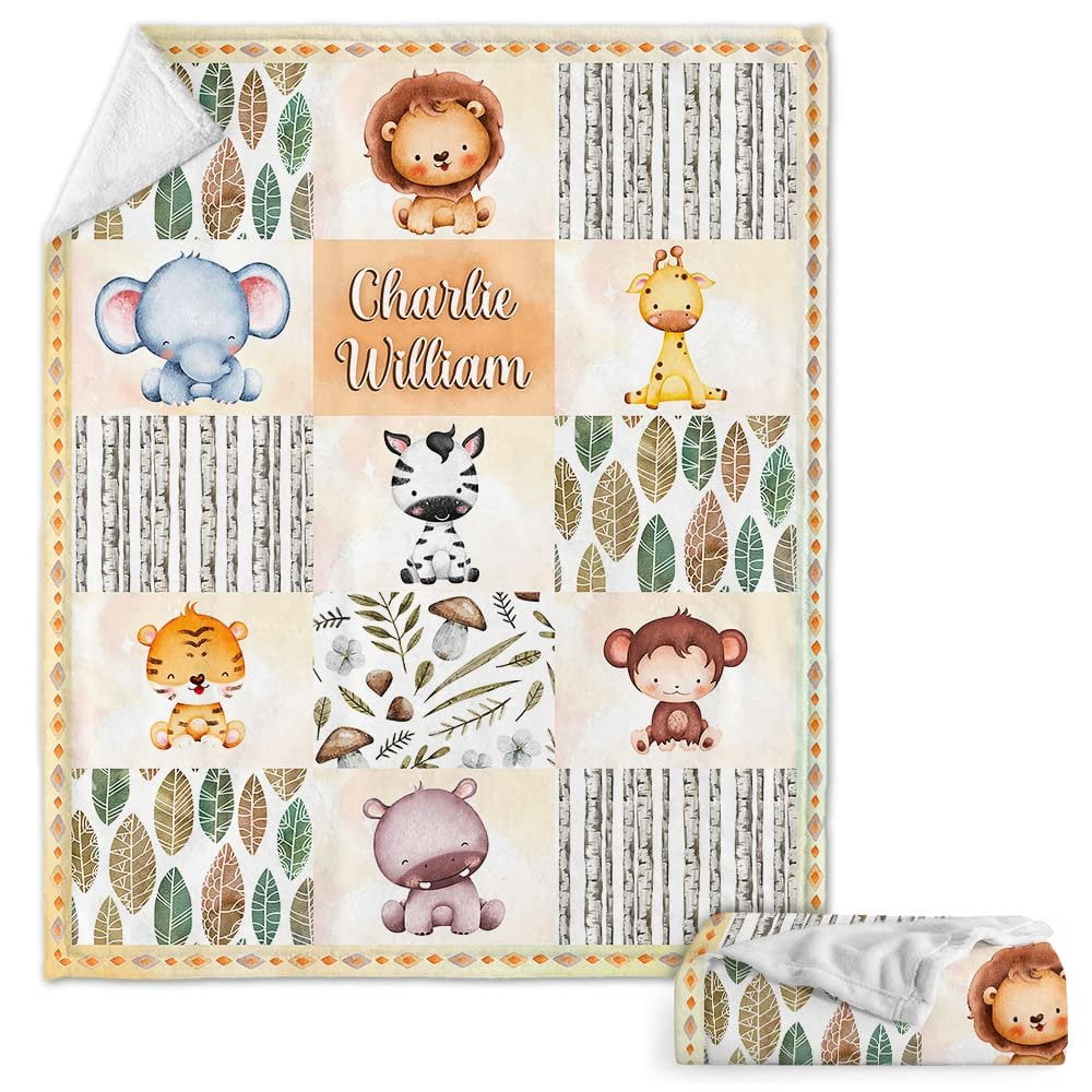Personalized Baby Blanket WoodlAnd Animals Lovely Lion