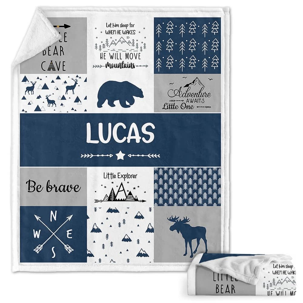 Personalized Baby Blanket Cute Brown Bear WoodlAnd Animal