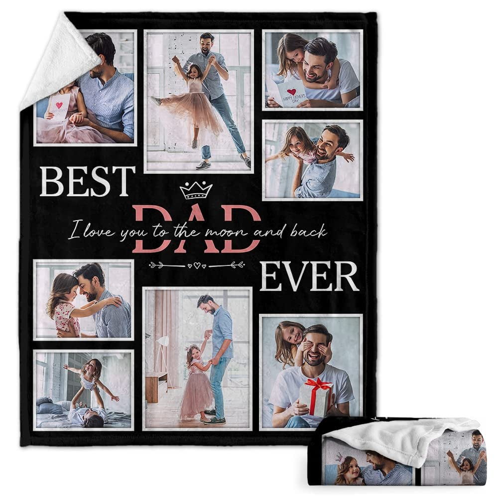 Personalized Best Dad Ever Blanket Custom Photo Collage