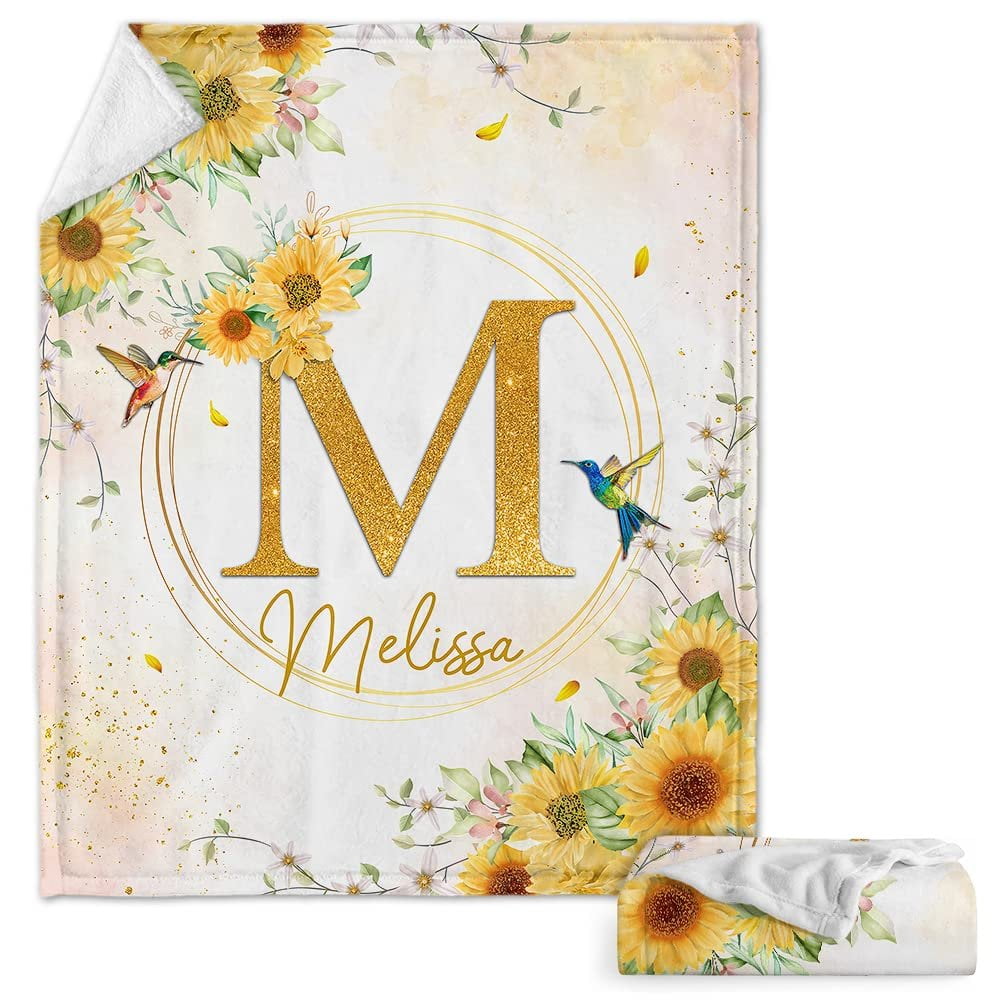 Personalized Mom Blanket Monogram Sunflower