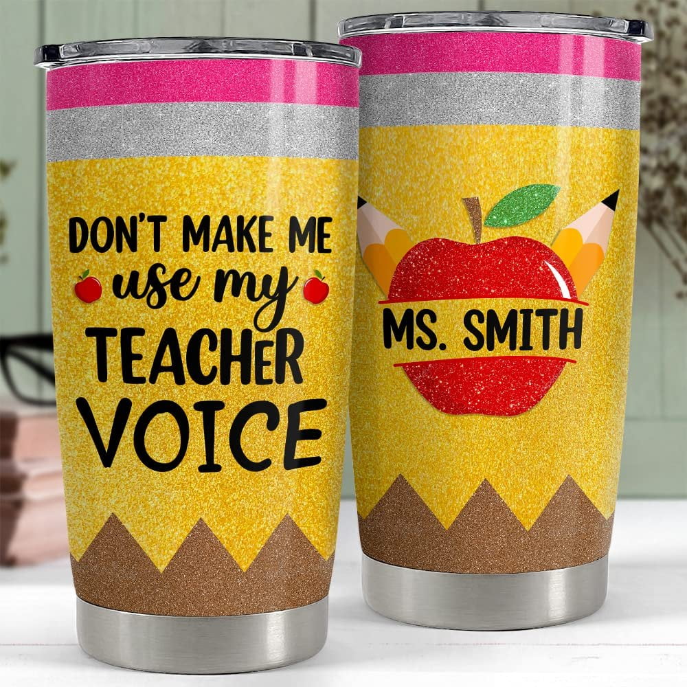 Personalized Teacher Tumbler Apple Crayon Funny Gift