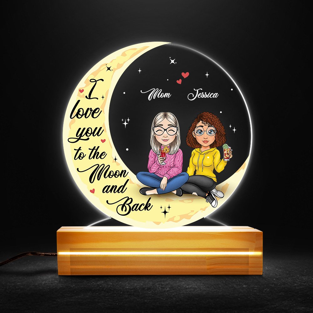 Mom & Daughter Moon Sitting Personalized LED Night Light Sandjest