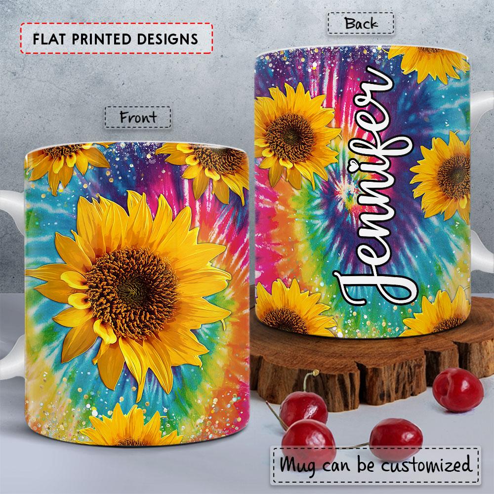 Personalized Sunflower Mug Tie Dye Pattern Sandjest