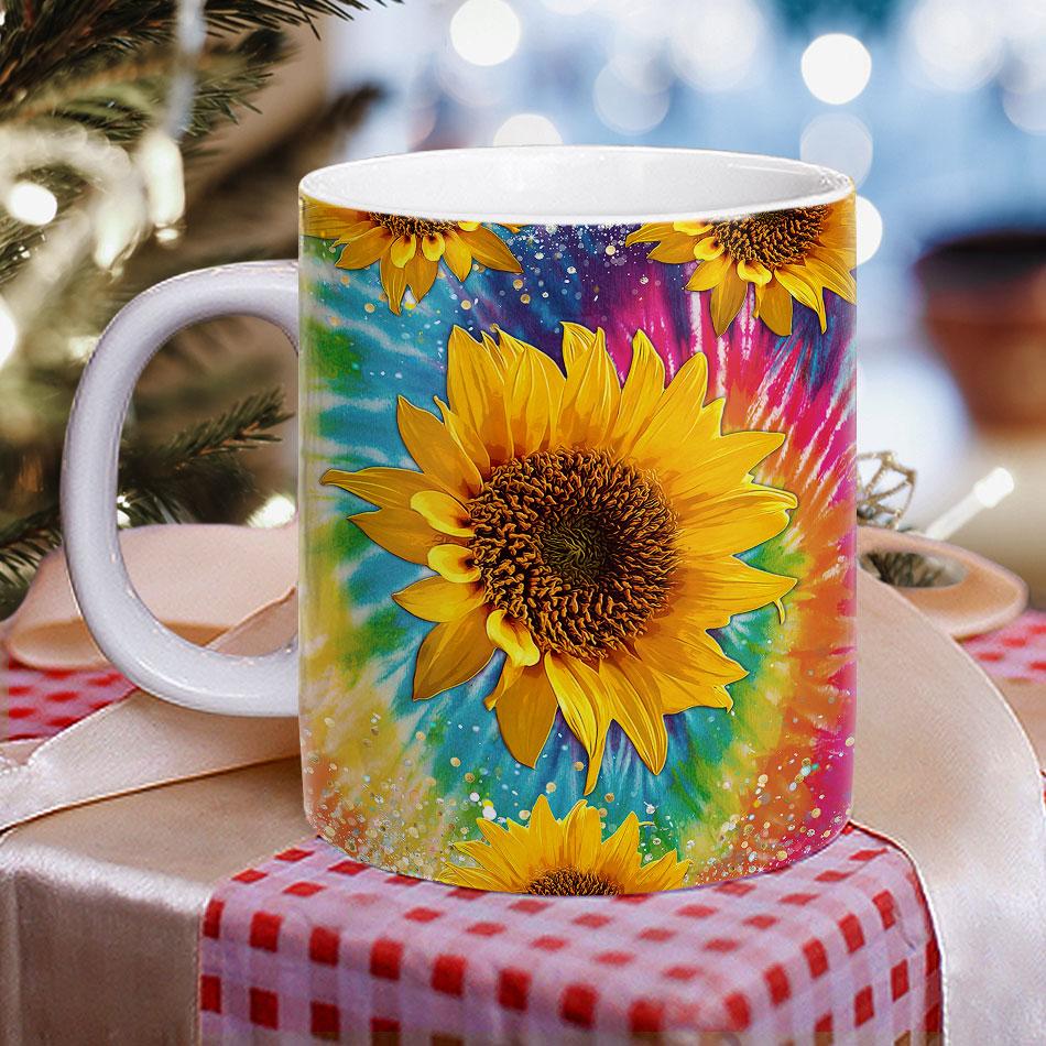 Personalized Sunflower Mug Tie Dye Pattern Sandjest