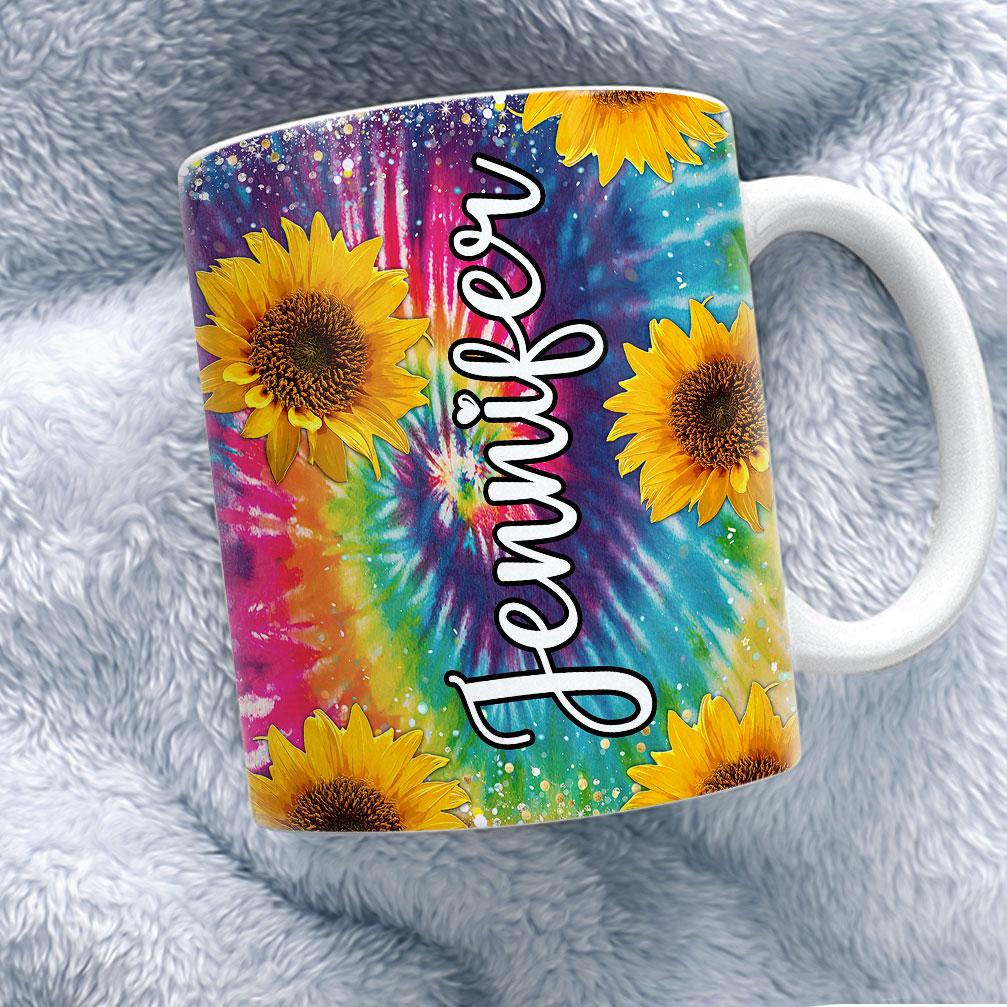 Personalized Sunflower Mug Tie Dye Pattern Sandjest