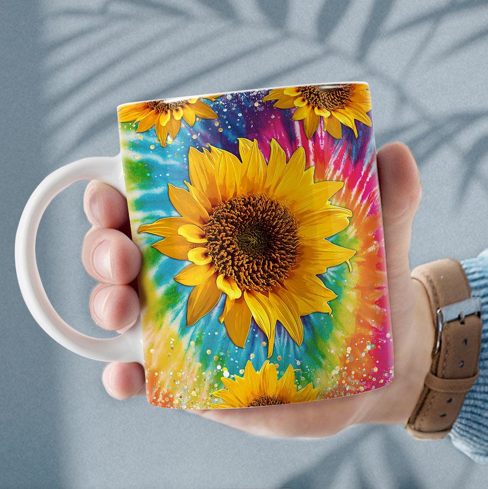 Personalized Sunflower Mug Tie Dye Pattern Sandjest