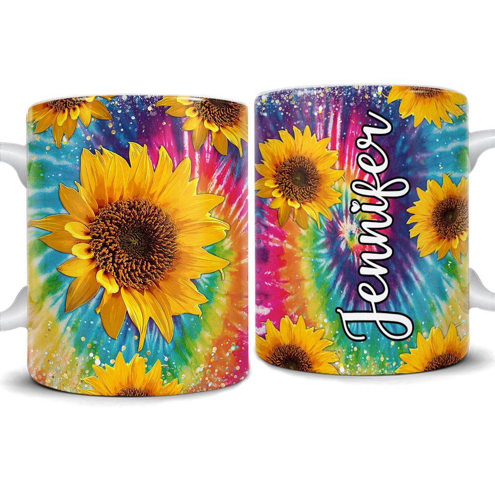 Personalized Sunflower Mug Tie Dye Pattern Sandjest