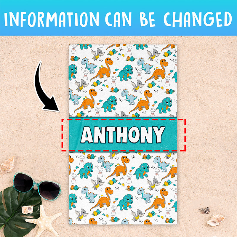 Personalized Dinosaur Beach Towel Custom Name For Kids Sandjest