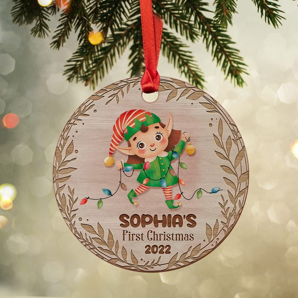 Personalized Ornament Baby Girl First Christmas Gnome Gift