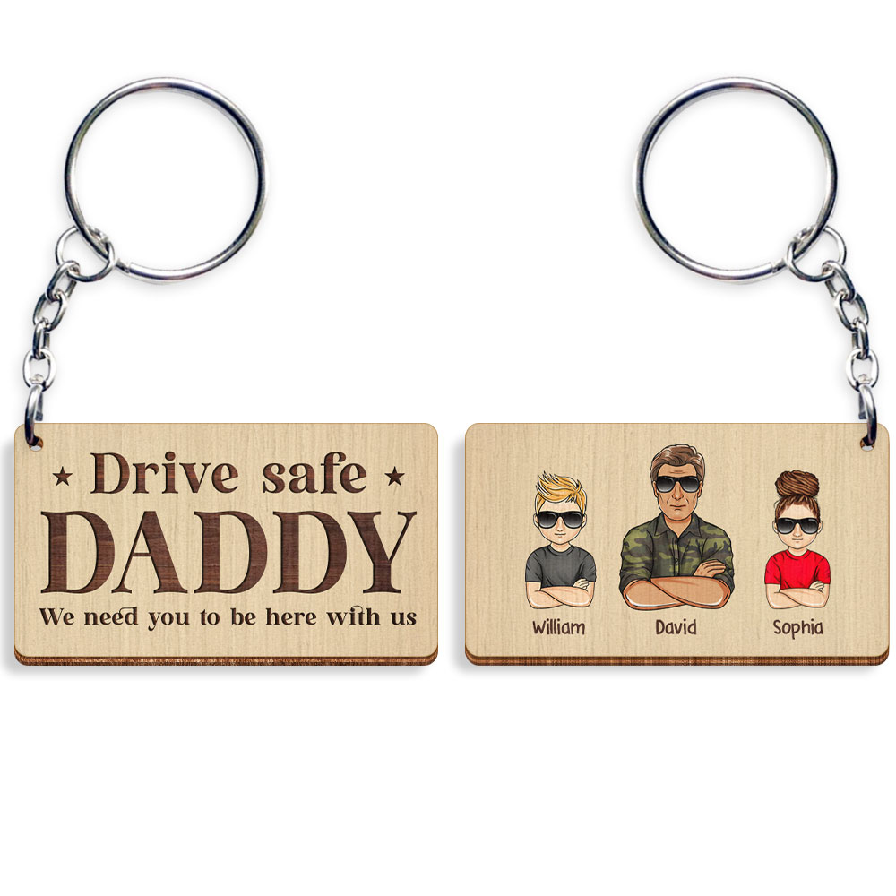 Drive Safe Daddy Cool Dad And Children Personalized Keychain Sandjest