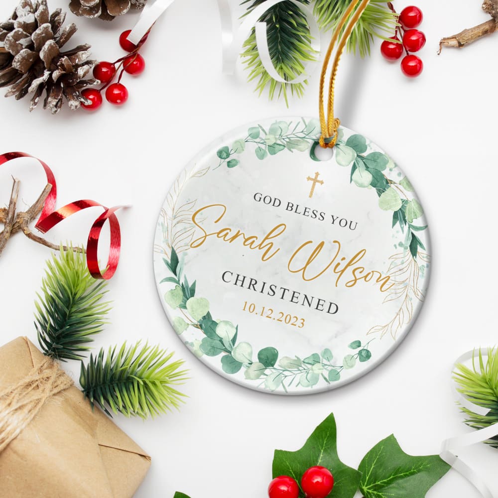 Personalized Baptism Ornament God Bless You Christened Sandjest