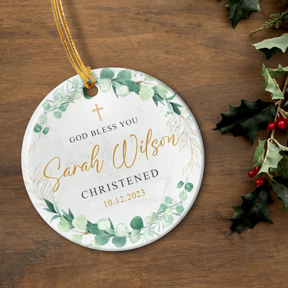 Personalized Baptism Ornament God Bless You Christened Sandjest