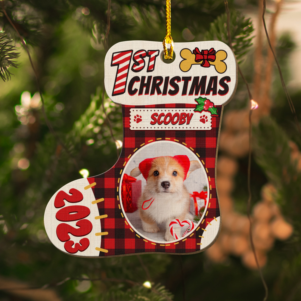 Personalized Pet Wood Ornament Puppies First Christmas Sandjest